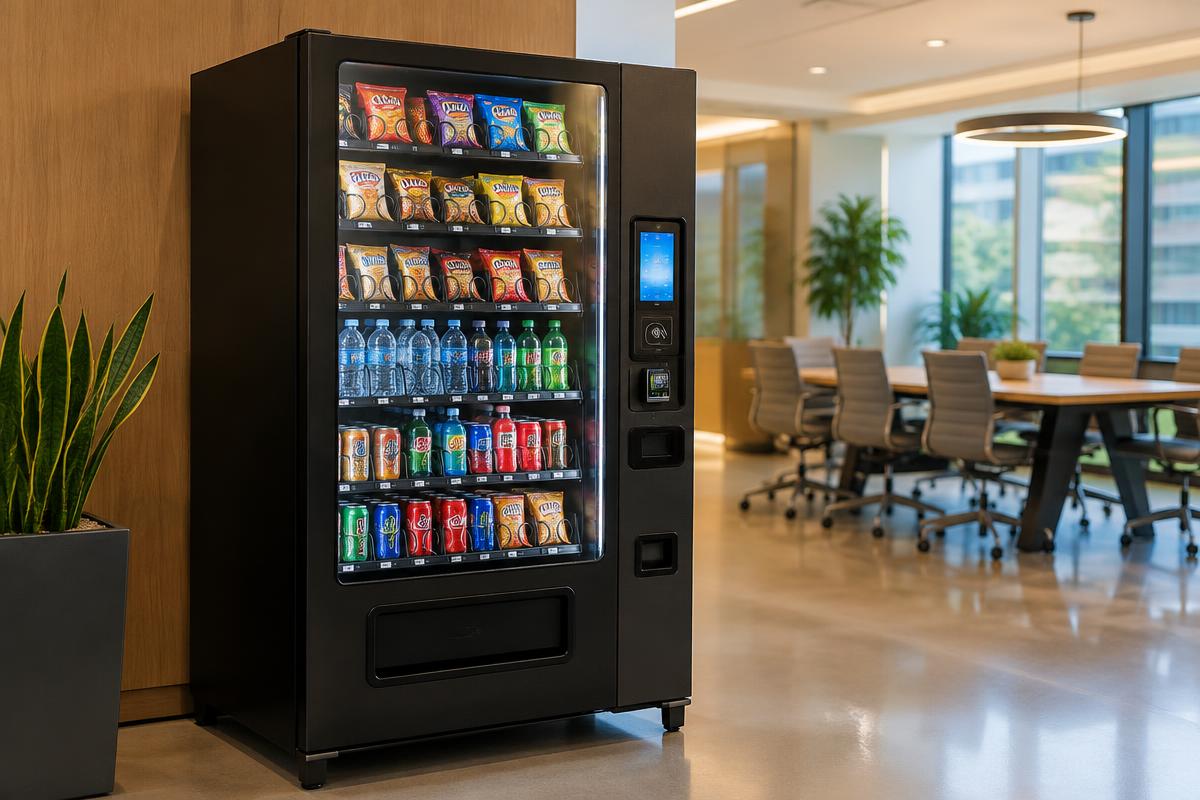 Modern vending machine in a bright Las Vegas office break room